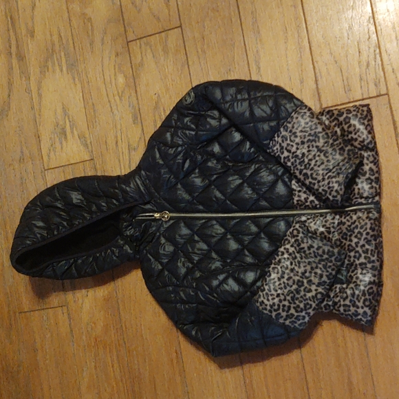 Girls Size 10/12 Michael Michael Kors Down Jacket Black & Leopard Print - Picture 2 of 5